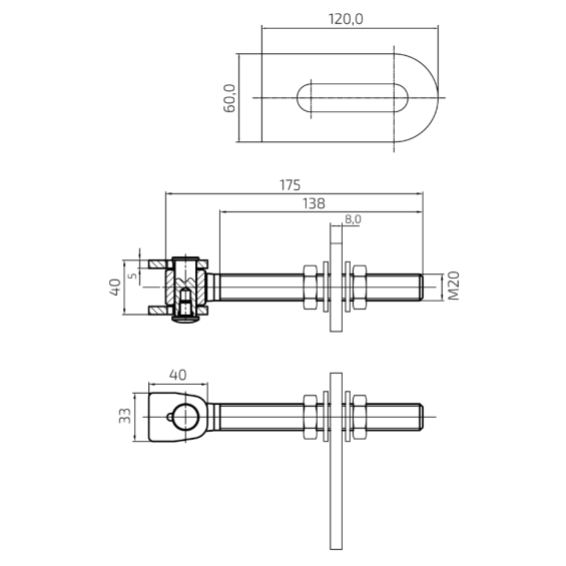 Adjustable hinge H120mm L60 mm