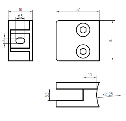 Glass clamp 42,4mm 30x30mm, AISI 304, Satin