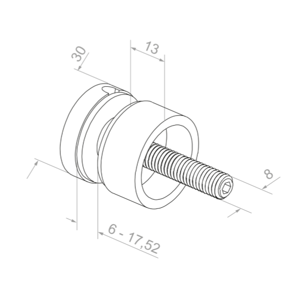 Glass clamp M8 D30mm, AISI 304