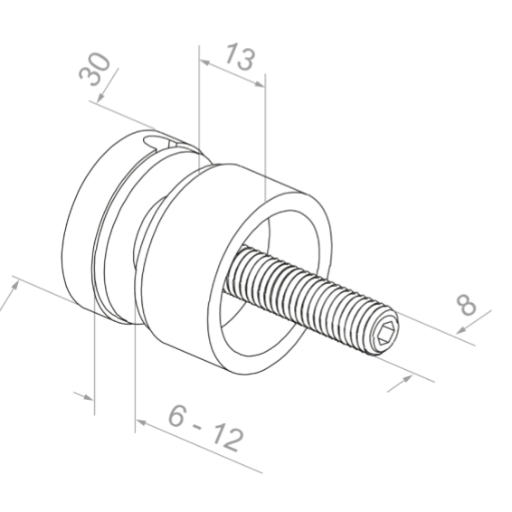 Glass clamp M8 D30mm, AISI 304