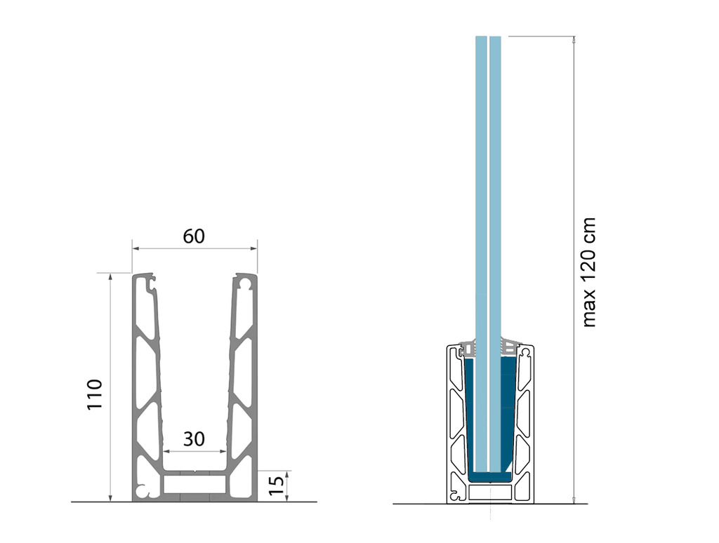 Aluminium profile L5000mm, 110x60mm (anodized)