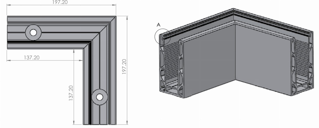 Corner profile, external 197,20x197,20mm (anodized)