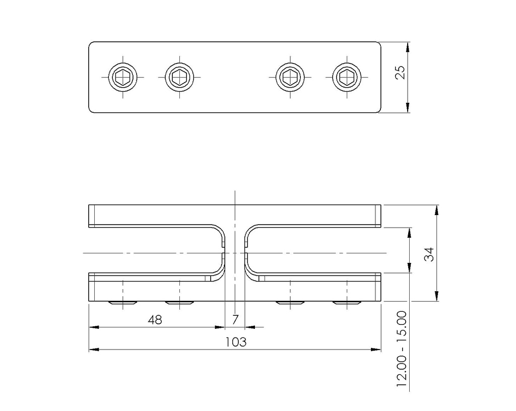 Glass clamp 103x34x25mm, AISI 316