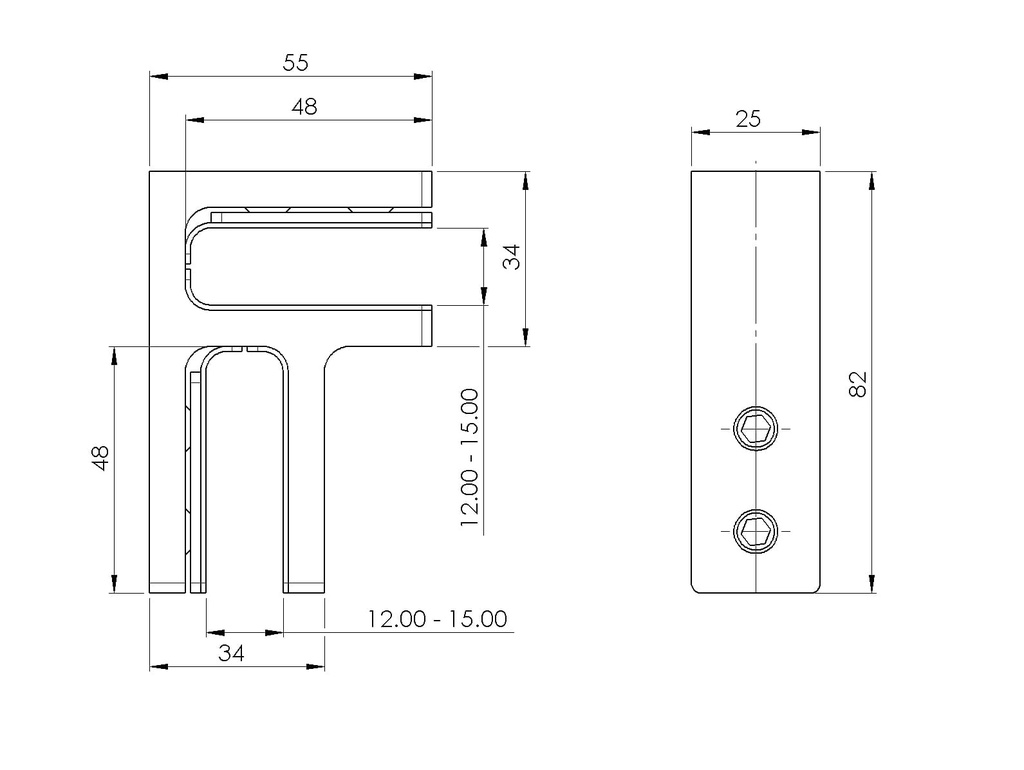 Glass clamp 82x55x34mm, AISI 304