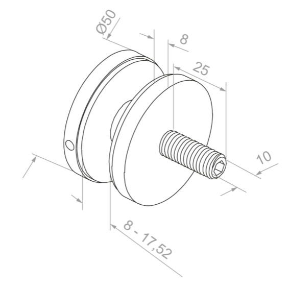 Glass clamp M10, D50mm, t 8-17.52mm, AISI 304 ( dark chrome )