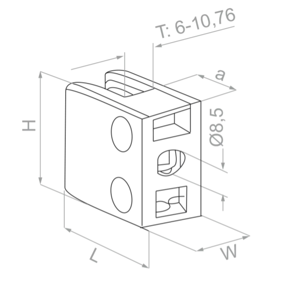 Glass clamp 45x45x26 mm, AISI 304 (Satin)