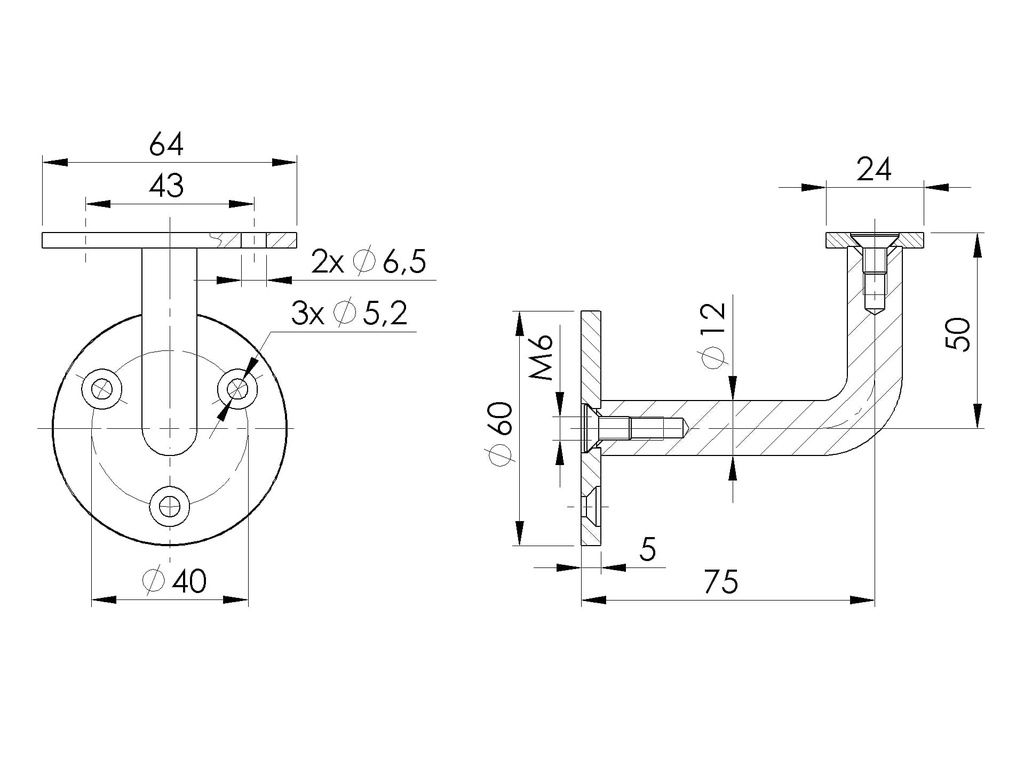 Handrail holder 42,4 D60 AISI 316