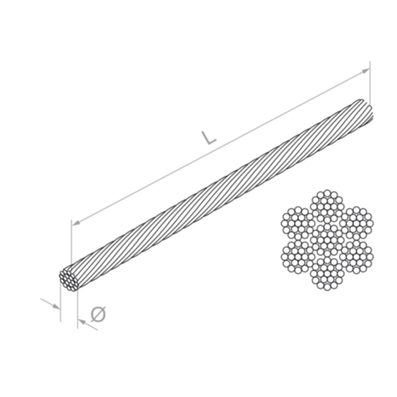 Stainless steel rope D4mm, 7x19mm, L50m, AISI 316