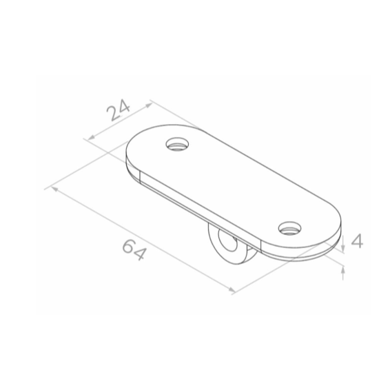 Handrail plate 64x24x4mm, AISI 304 Satin