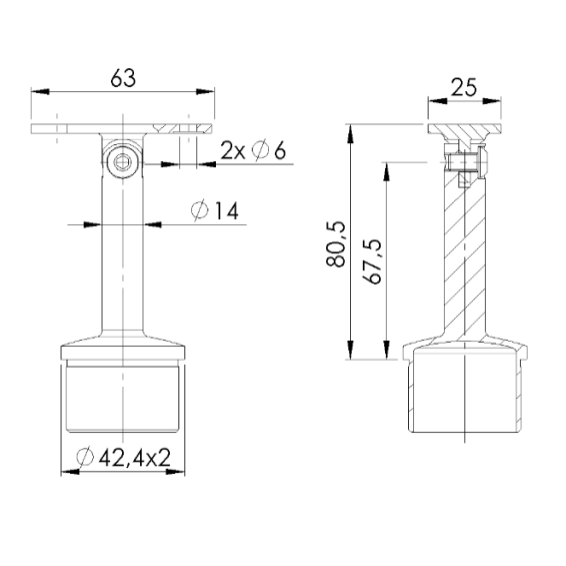 Handrail holder 42.4 H78mm AISI304