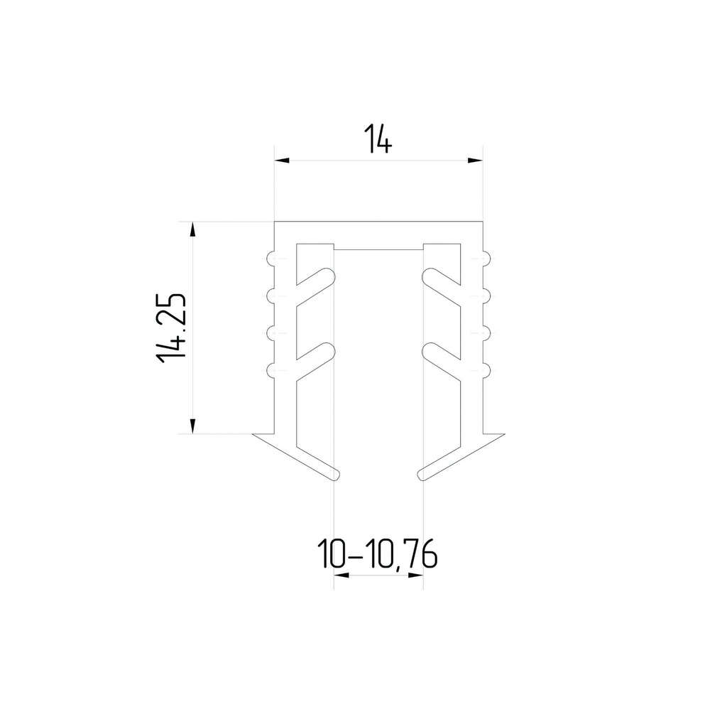 Applied handrail with rubber t10mm, 15x15x15mm L2500mm, AISI 304 Satin (polished)