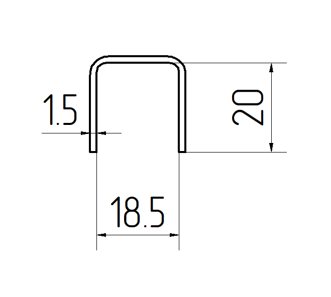 Applied handrail t17,52mm, 20x18,5x20mm L2500mm, AISI 304 (Polished)