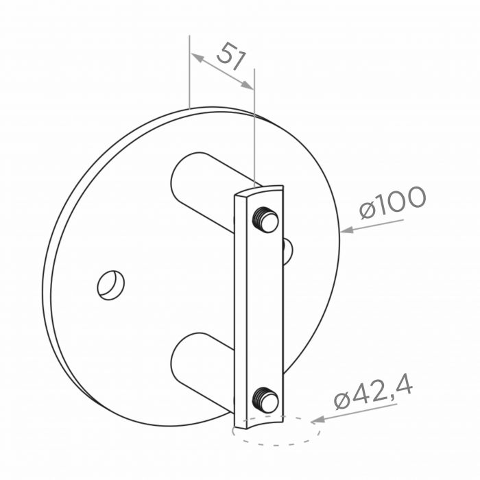 Right balustrade post made of stainless steel Fi42.4 / H1230 mm, 2 handles, ground