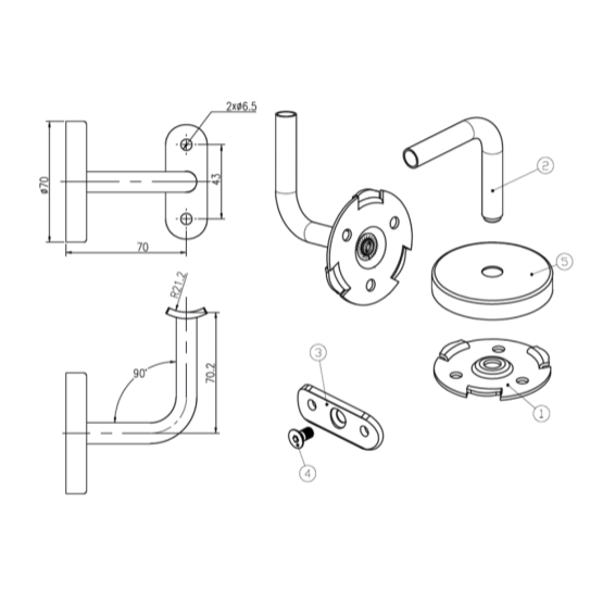 Handrail holder D70  AISI 304