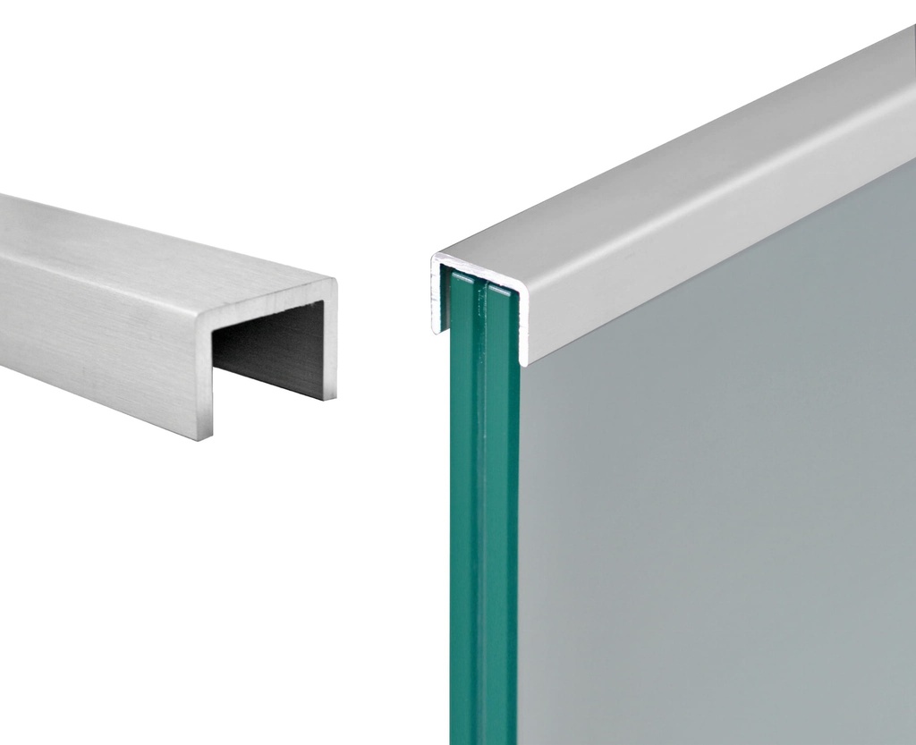 Aluminum U profile for glass 12.76mm SATIN-Elox 3m