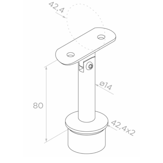Handrail holder D42,4mm H80mm, AISI 316, satin