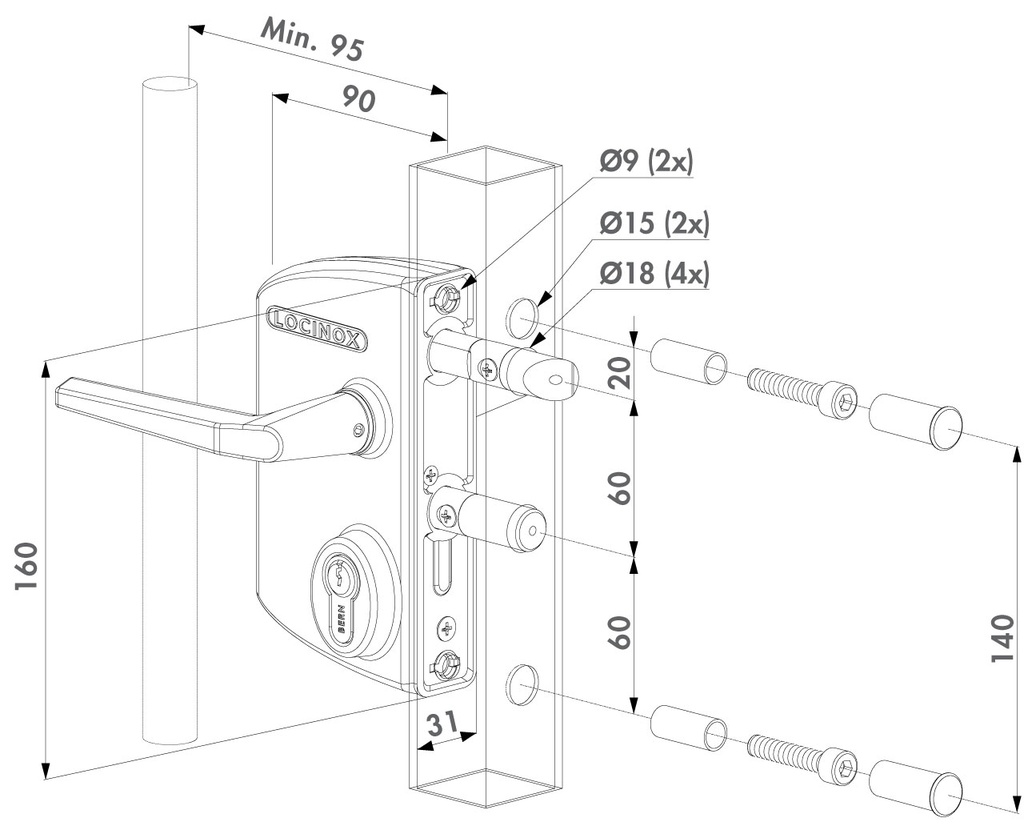 Locinox industrial lock 40-60mm in silver color