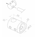 Rod crossbar holder 42,4mm d12mm D22 h20, AISI 304 Polished