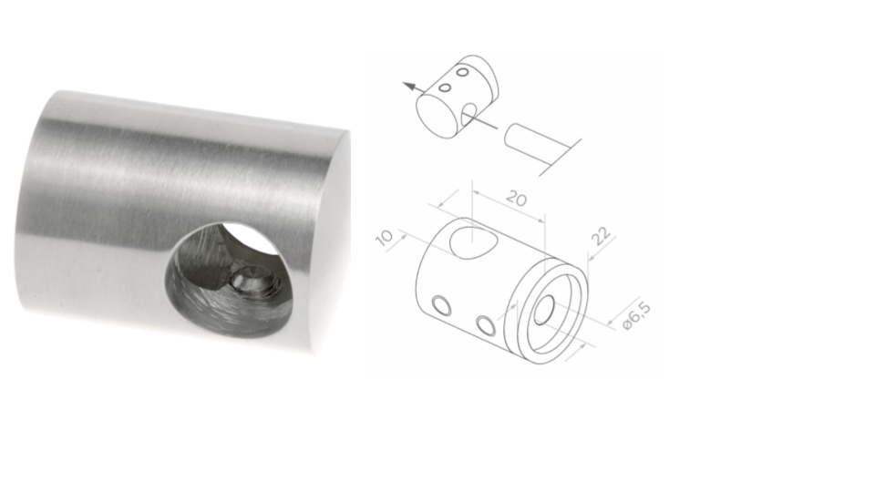 Crossbar holder d10mm D22 H20, AISI 304 Satin
