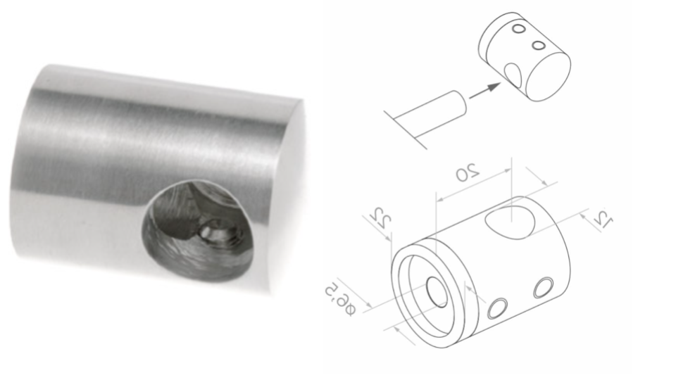 Crossbar holder d12mm D22 H20, AISI 304