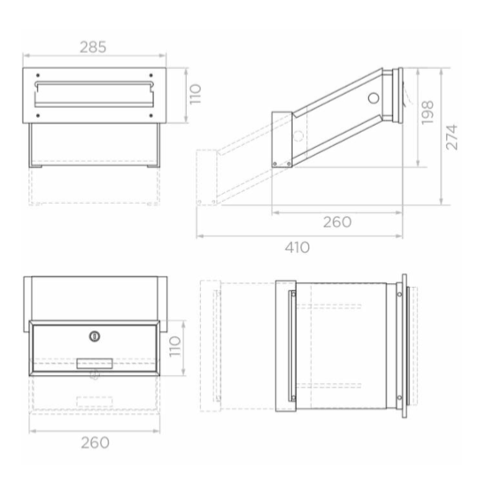 Multifunctional built-in mailbox, black