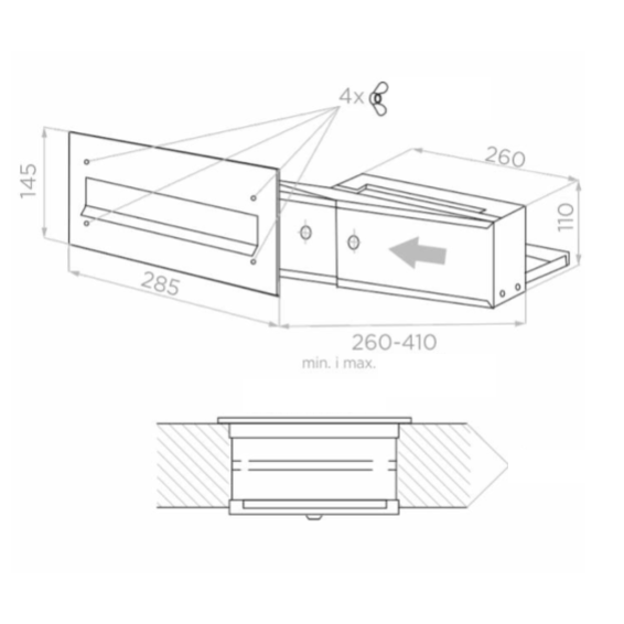 Multifunctional built-in mailbox 260x410mm, black