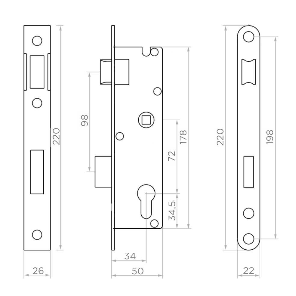 Lock latch H220/72 mm