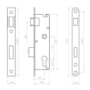 Cassette with lock, H 245 mm, for profile 60x40 mm