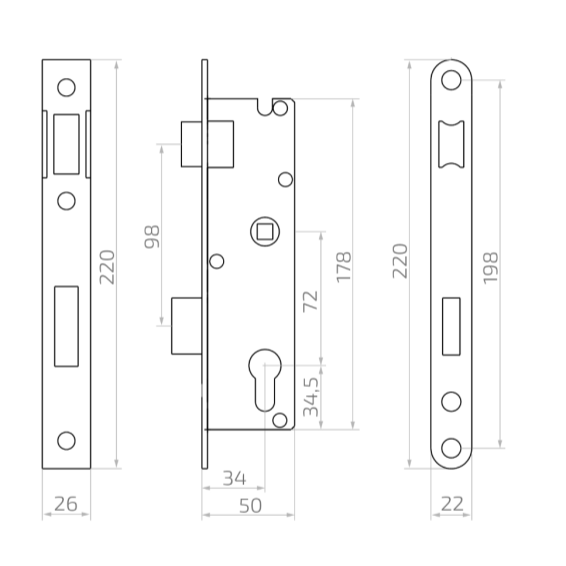 Lock latch H220/72 mm