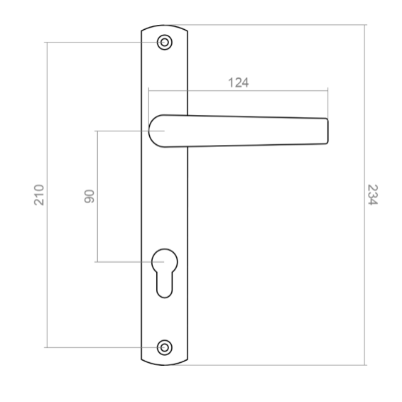Door handle, H240xL30 mm