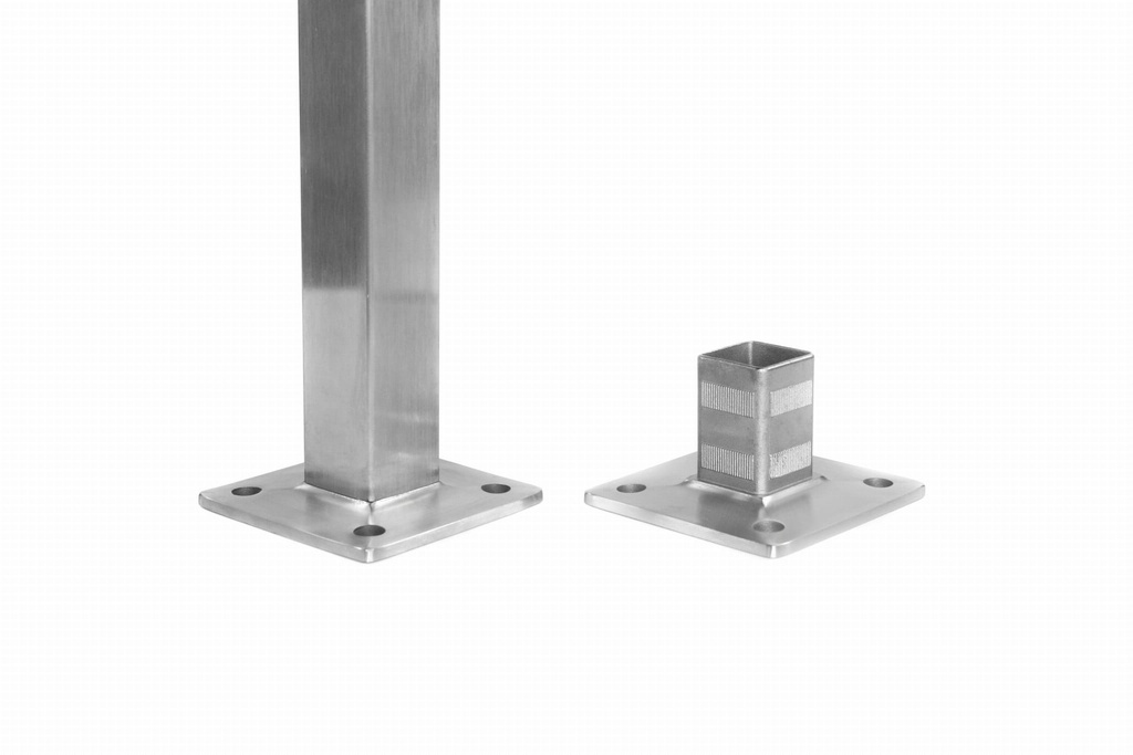 Flange for hammering in profile 40x40x2mm/100x100mm, AISI304 satin
