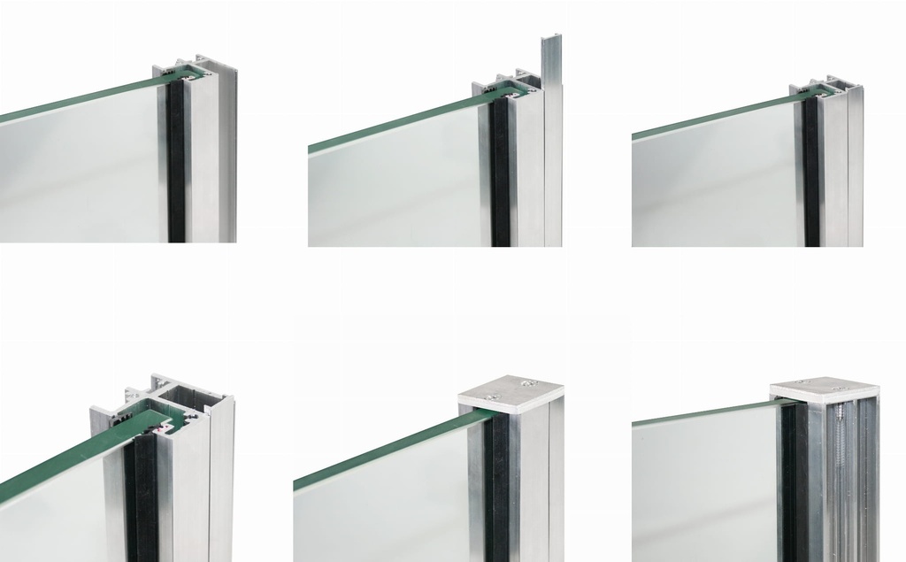 Aluminium profiles for french balconies with glass, with mounting to the window frame
