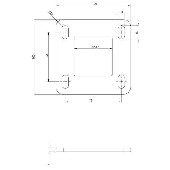 Steel flange  50x50x4mm/100x100mm