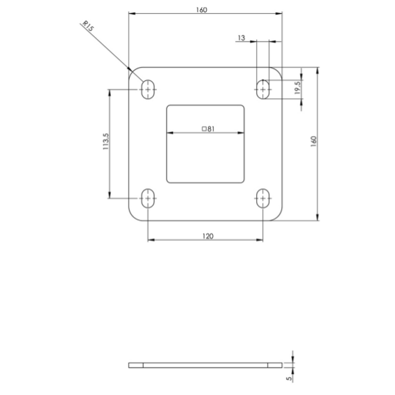 Steel flange  80x80x5mm/160x160mm