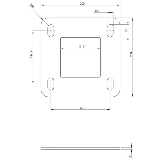 Steel flange 100x100x5mm/200x200mm