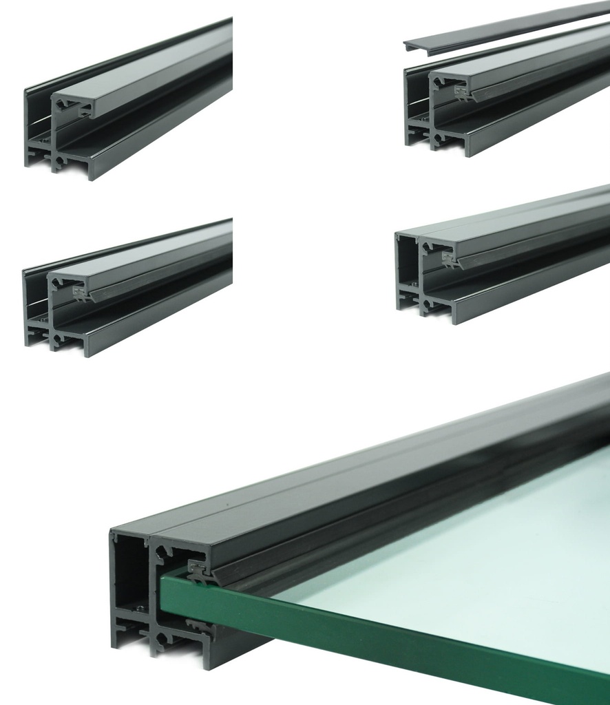 Aluminium profiles for french balconies with glass, with mounting to the window frame (painted RAL7016)