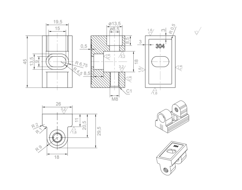 Hinge 180° for glass clamps, AISI 304, for flat surface