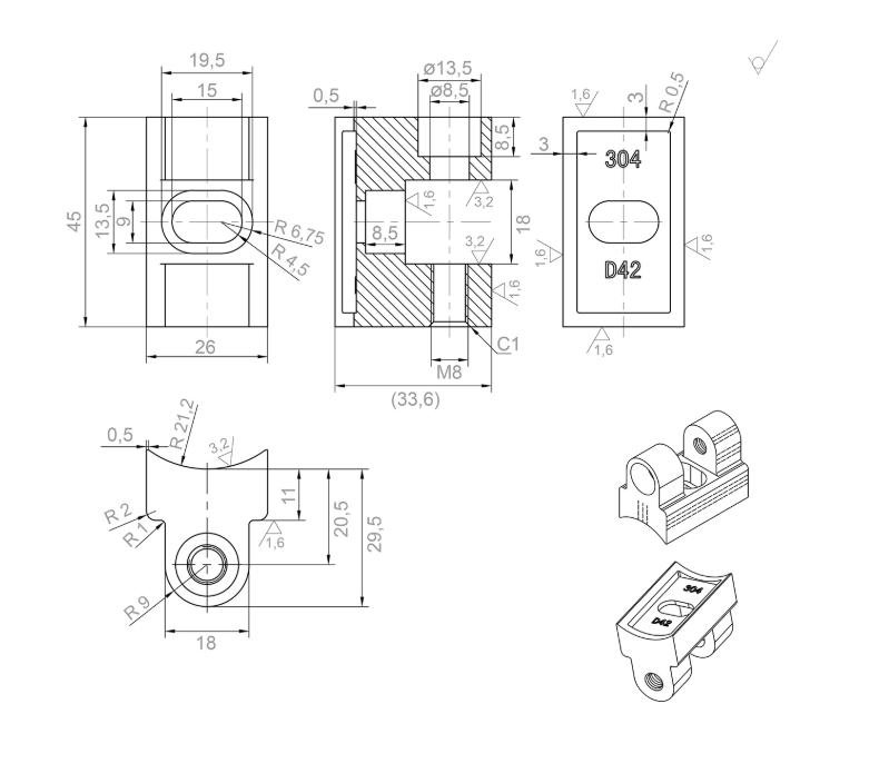 Hinge 180° for glass clamps, AISI 304, for d42,4 surface