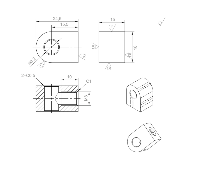 Hinge 180° for glass clamps, AISI 304, for d42,4 surface