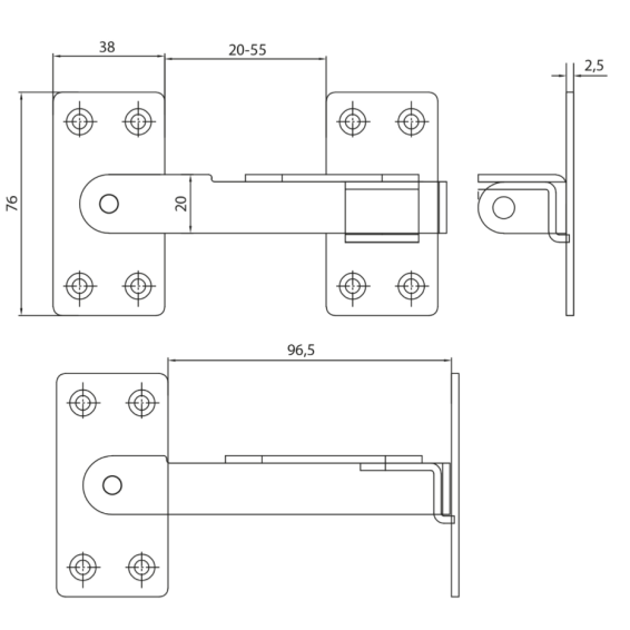 Stainless Steel Gate Latch 20-55 mm, black