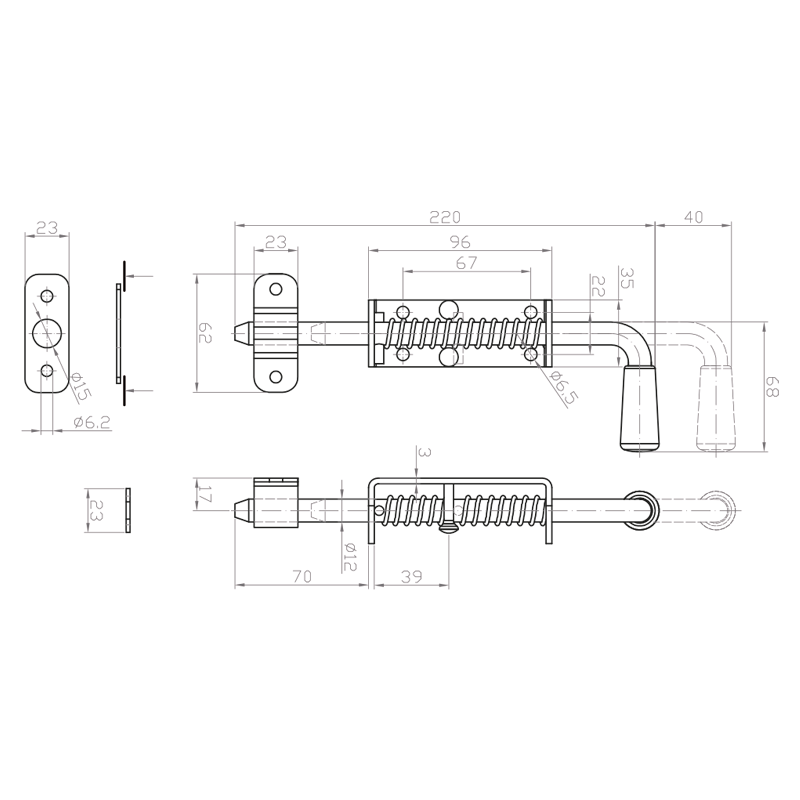 Gate arrow with spring L220, D12 mm