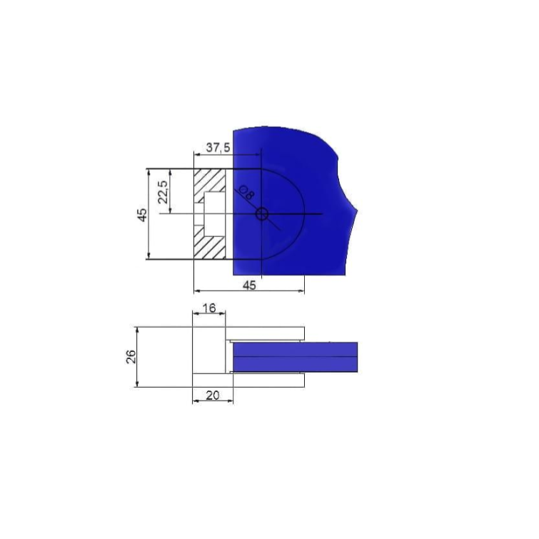 Glass mount for french balconies, AISI304, for 6-10.76mm glass