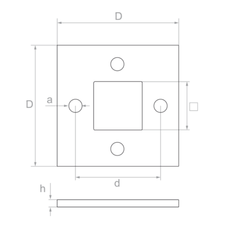 Bottom fastening 40X40 100X100 a4x11 h6 AISI 304