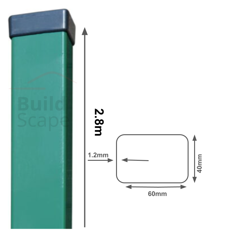 Metal post 60x40x1.2mm, RAL6005