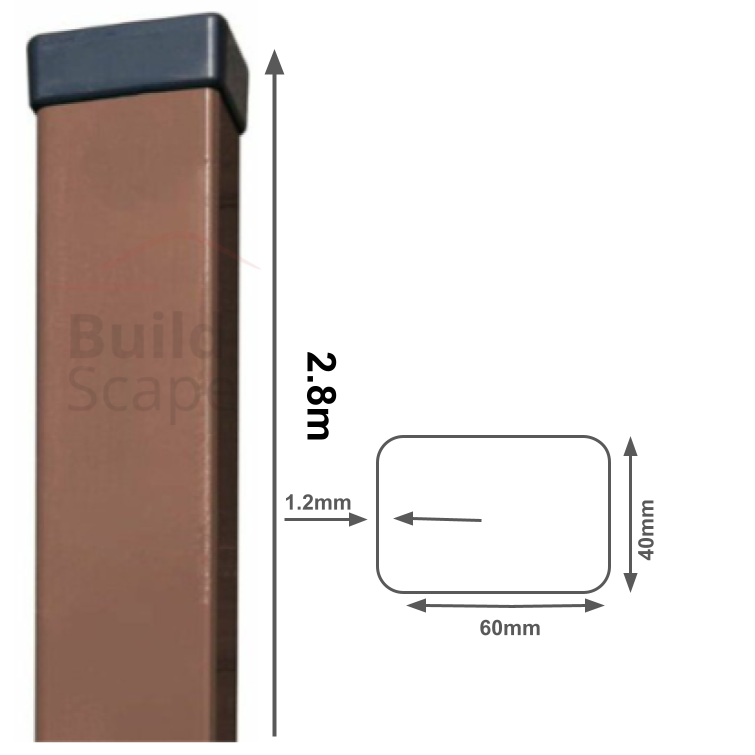 Metal post 60x40x1.2mm, RAL8017