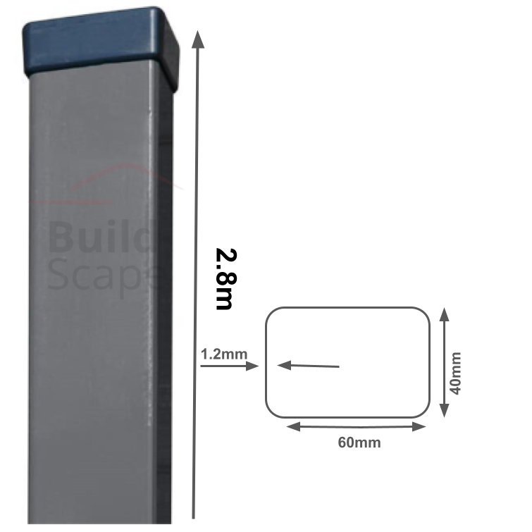 Metal post 60x40x1.2mm, RAL7016