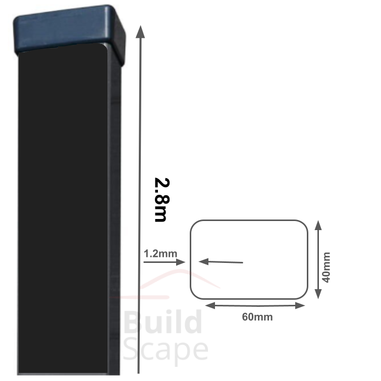 Metal post 60x40x1.2mm, RAL9005
