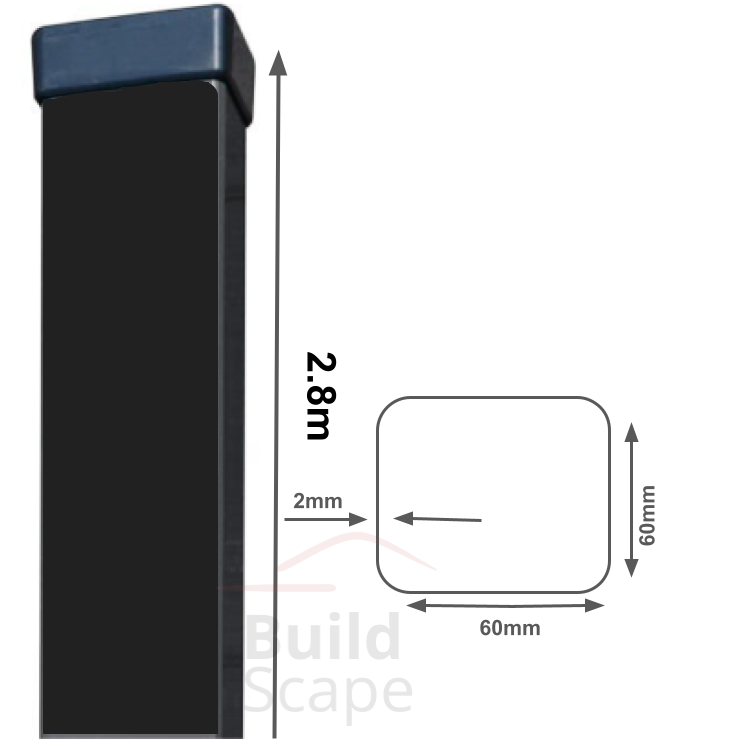 Metal post 60x60x2mm, RAL9005