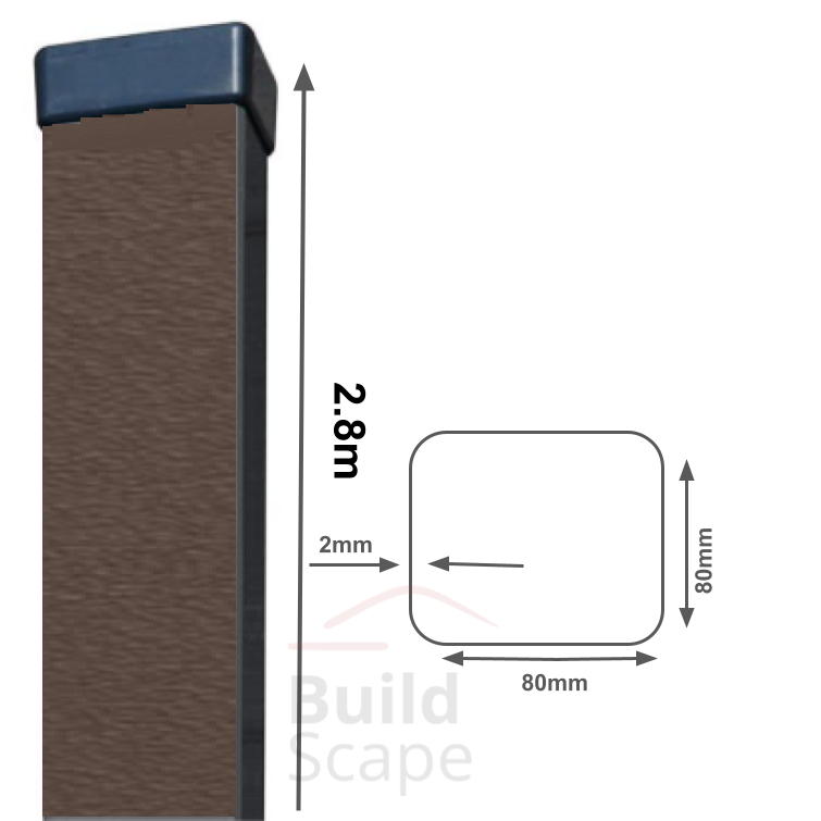 Metal post 80x80x2mm, RAL8019
