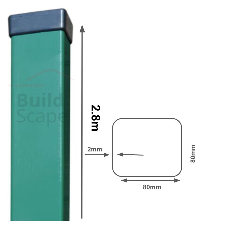 Metal post 80x80x2mm, RAL6005